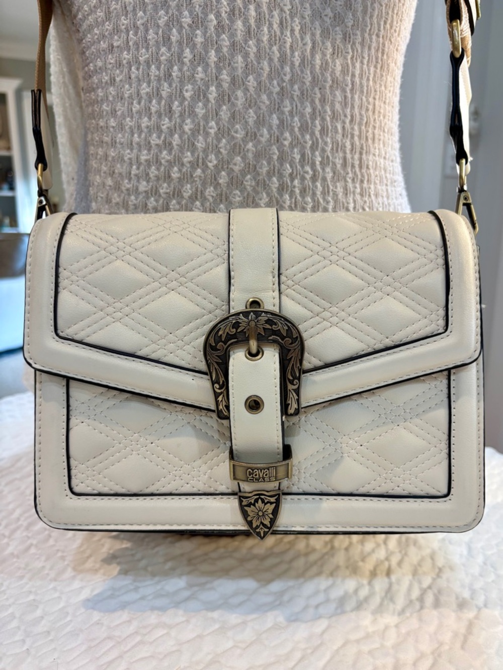 Cavalli Class Madeira Diamond Quilted Clutch Crossbody Ornate Buckle Like NEW 🌟
